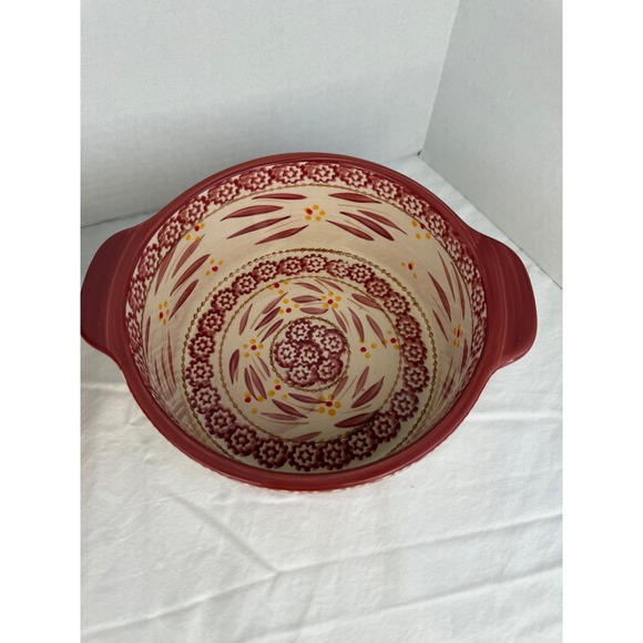 Temp-tations Old World Cranberry Red Ceramic Mixing Serving Bowls Set of 2 - Picture 4 of 8